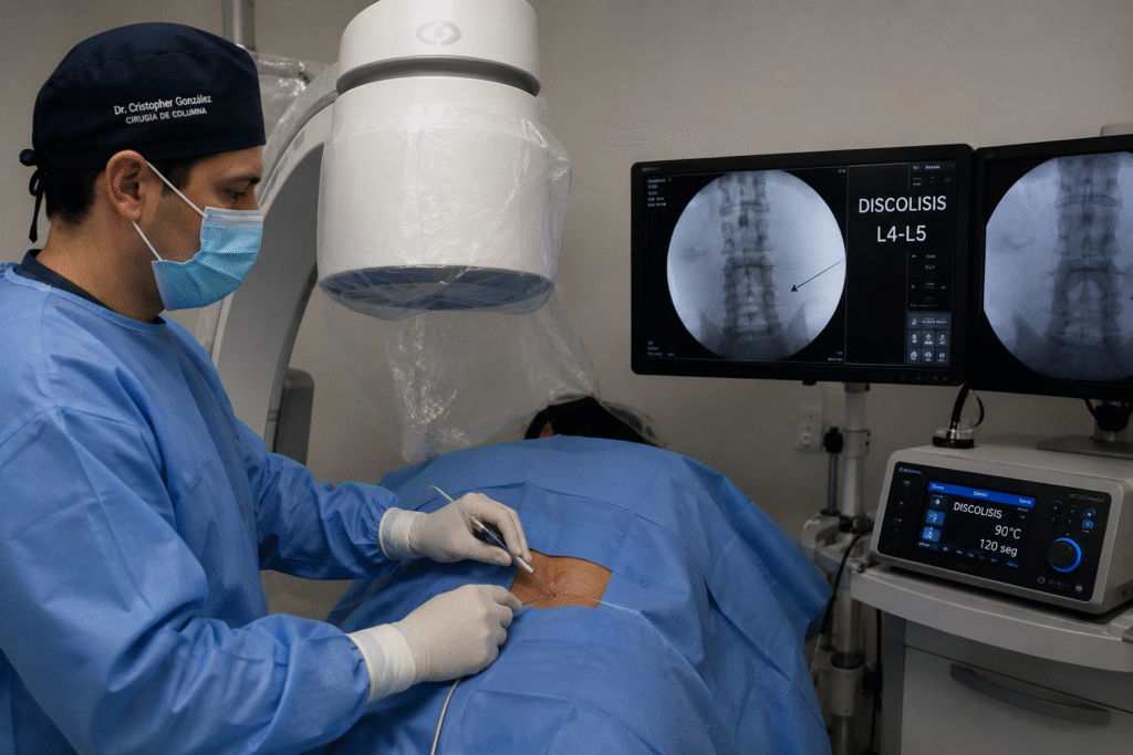 Discolisis lumbar guiada por fluoroscopia